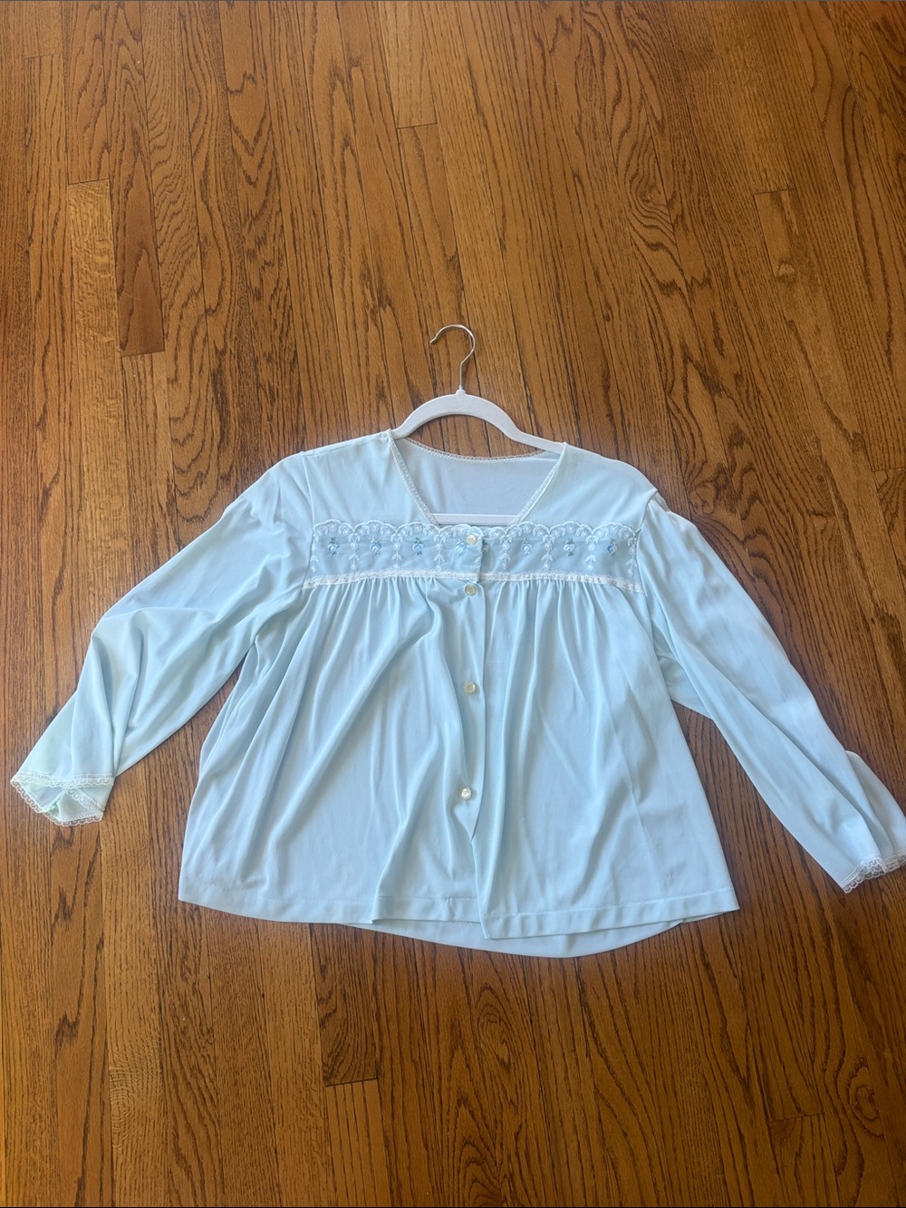 Vintage Light Blue Embroidered Button-Front Women's Top